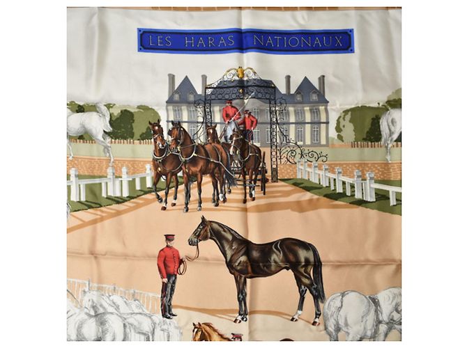 Sciarpa Carré 90 Hermès - Design Les Haras Nationaux Marrone Beige - vista 5