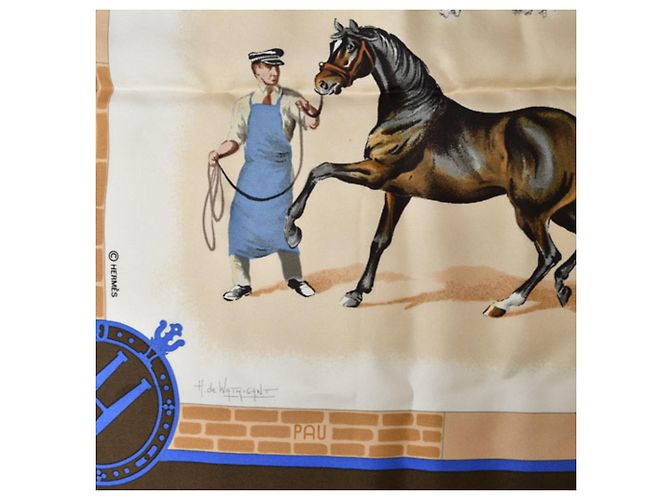 Sciarpa Carré 90 Hermès - Design Les Haras Nationaux Marrone Beige - vista 9
