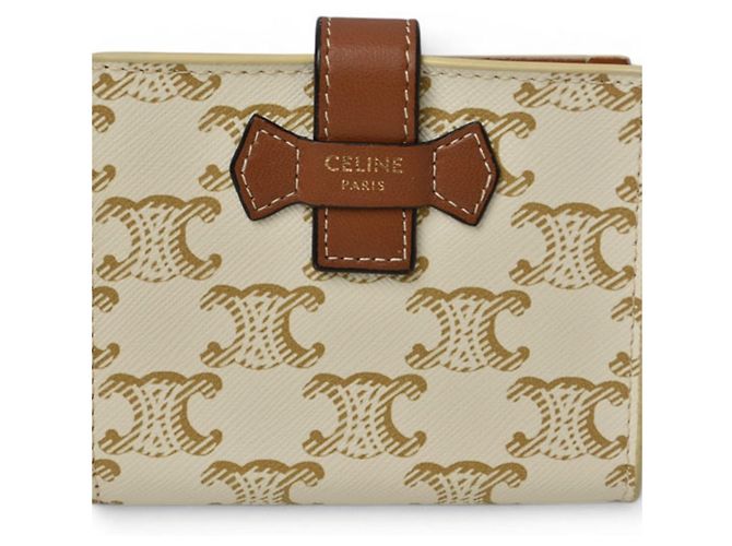 Triomphe Céline Portafoglio bi-fold Celine in avorio e marrone Crudo - vista 2
