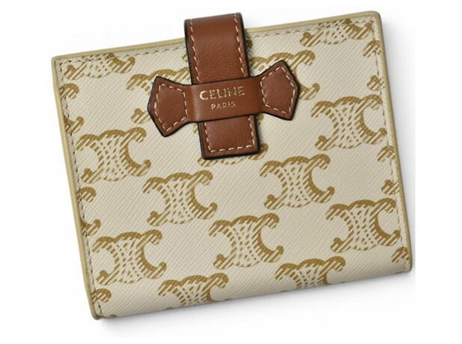 Triomphe Céline Portafoglio bi-fold Celine in avorio e marrone Crudo - vista 3