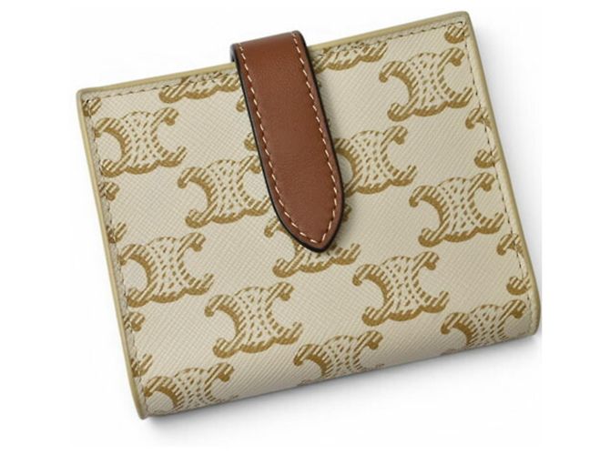 Triomphe Céline Portafoglio bi-fold Celine in avorio e marrone Crudo - vista 5