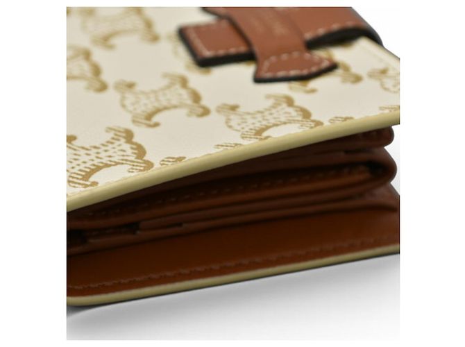 Triomphe Céline Portafoglio bi-fold Celine in avorio e marrone Crudo - vista 6