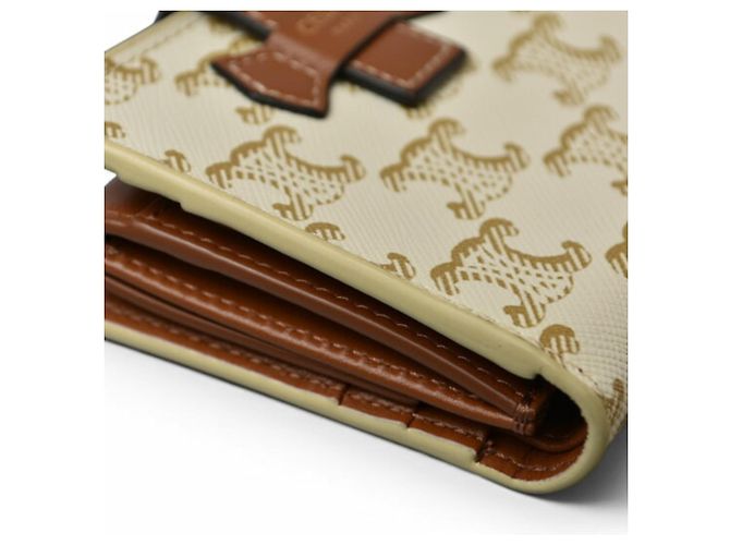 Triomphe Céline Portafoglio bi-fold Celine in avorio e marrone Crudo - vista 7