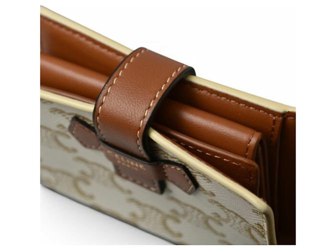 Triomphe Céline Portafoglio bi-fold Celine in avorio e marrone Crudo - vista 8