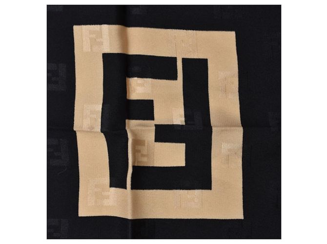 Zucca Sciarpa in seta Fendi beige e nera Nero - vista 10