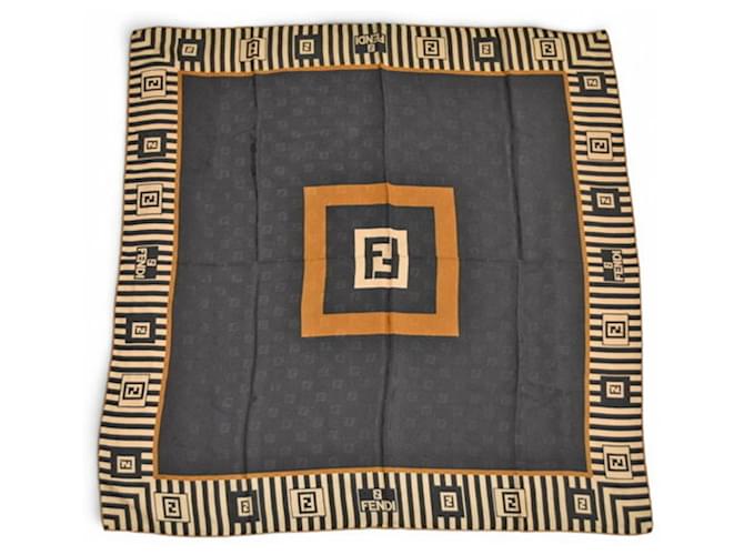 Zucca Sciarpa in seta Fendi beige e nera Nero - vista 2