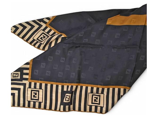 Zucca Sciarpa in seta Fendi beige e nera Nero - vista 7