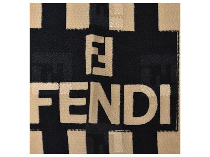 Zucca Sciarpa in seta Fendi beige e nera Nero - vista 9