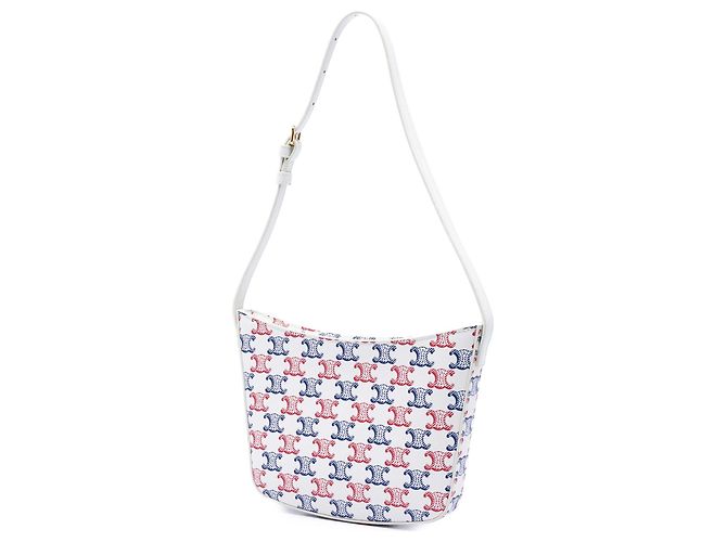 Céline Celine Croque Schultertasche aus beschichtetem Canvas Triomphe weiß Medium - Ansicht 2