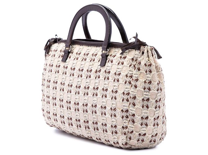 Bow Borsa Prada in tela marrone con fiocco e manico clochette Beige - vista 2
