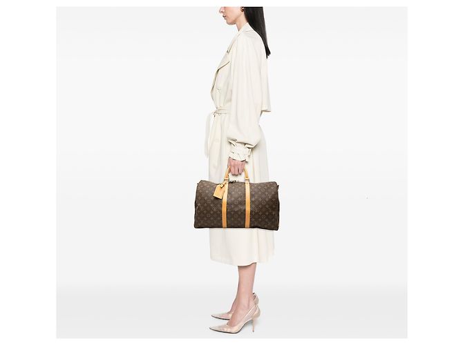 Louis Vuitton Marrone Monogram Keepall Bandouliere 50 - vista 7
