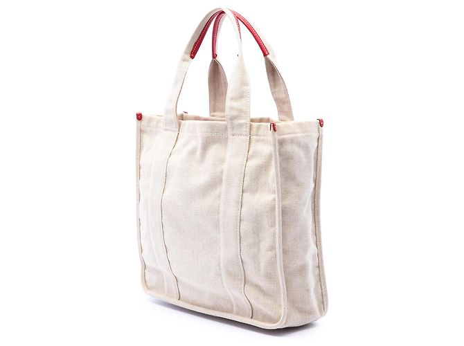 Tote Borsa shopping Prada Brown Canvas Canapa Mistolino Marrone Beige - vista 2