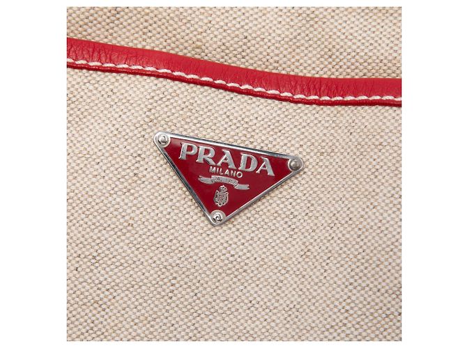 Tote Borsa shopping Prada Brown Canvas Canapa Mistolino Marrone Beige - vista 5