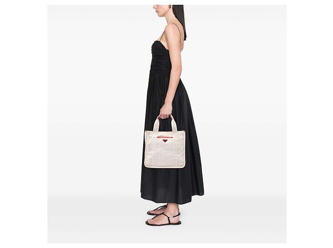 Tote Borsa shopping Prada Brown Canvas Canapa Mistolino Marrone Beige - vista 6