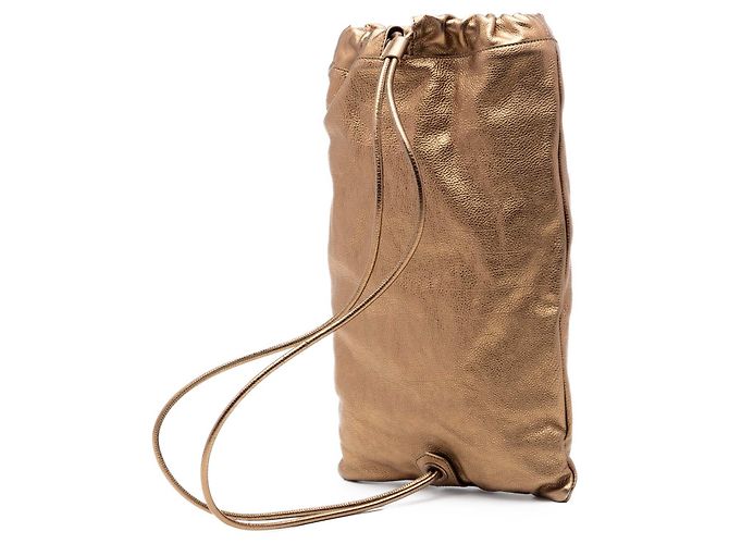 Burberry Metallic Gold Grained Calfskin Drawstring Sling Bag - Ansicht 2