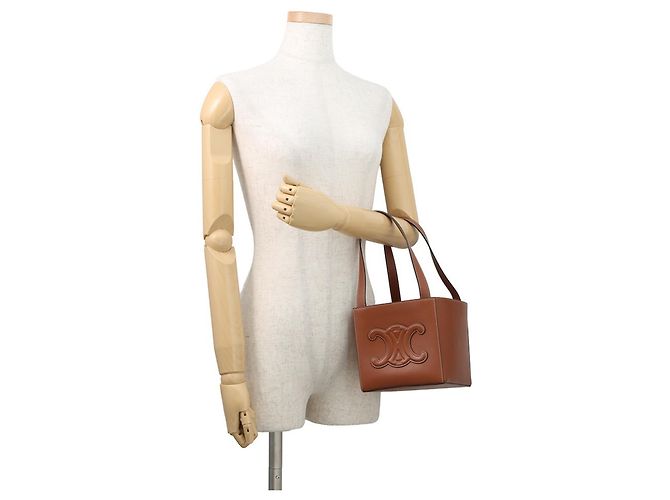 Céline Borsa a mano Celine Cuile Triomphe Cube in pelle Marrone - vista 4