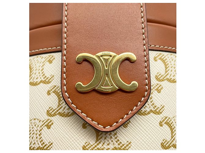 Céline Celine Triomphe Tambour Handtasche Medium Braun Weiß - Ansicht 10