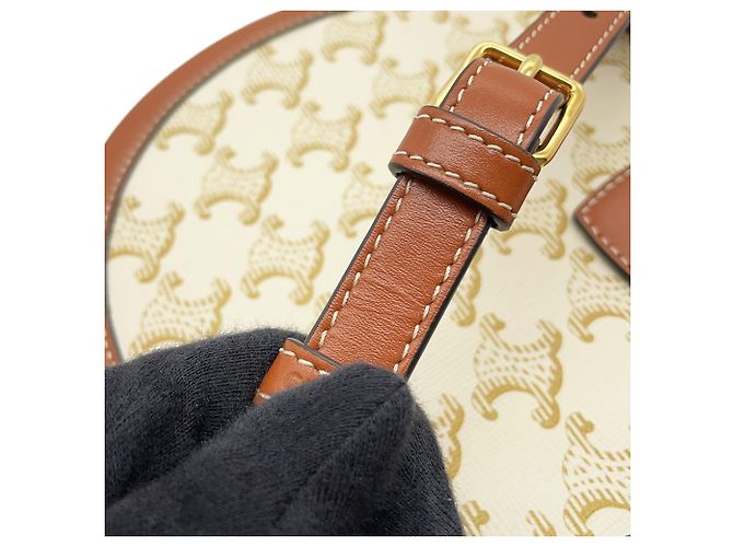 Céline Celine Triomphe Tambour Handtasche Medium Braun Weiß - Ansicht 12