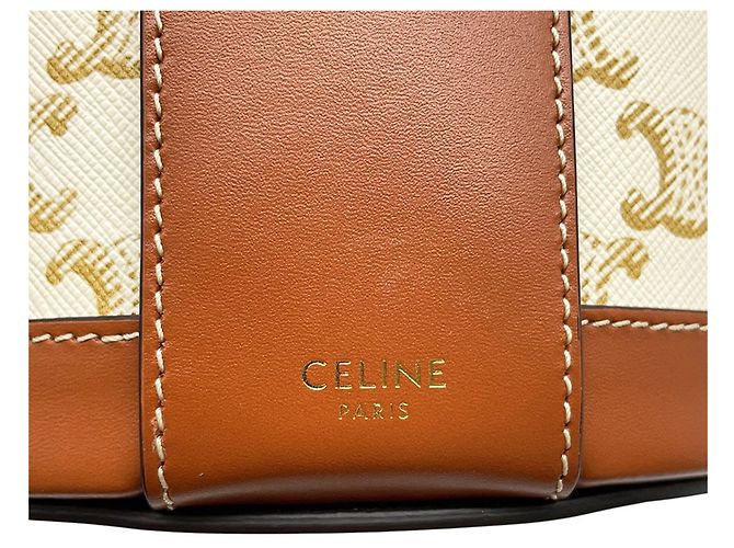Céline Celine Triomphe Tambour Handtasche Medium Braun Weiß - Ansicht 13