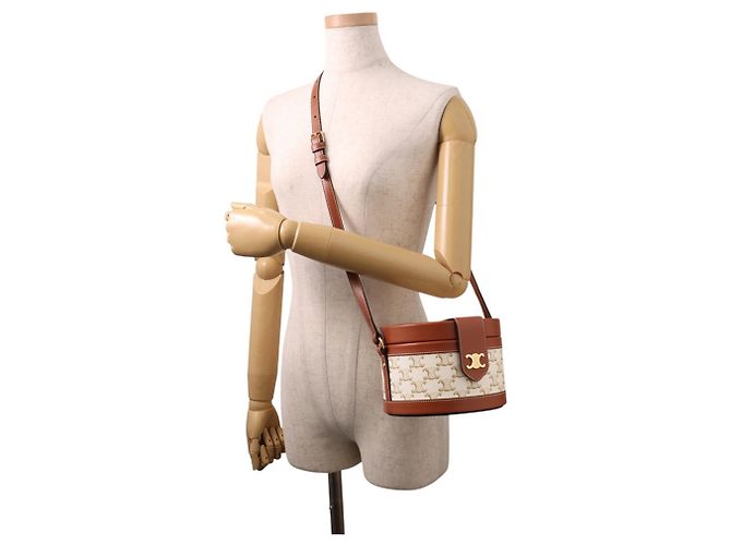 Céline Celine Triomphe Tambour Handtasche Medium Braun Weiß - Ansicht 4