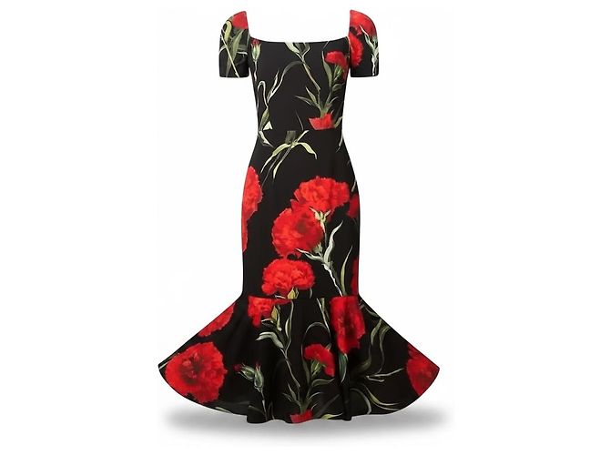 Dolce & Gabbana Blumenkleid mit Rüschensaum Schwarz Rot - Ansicht 2