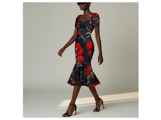 Dolce & Gabbana Blumenkleid mit Rüschensaum Schwarz Rot - Ansicht 3