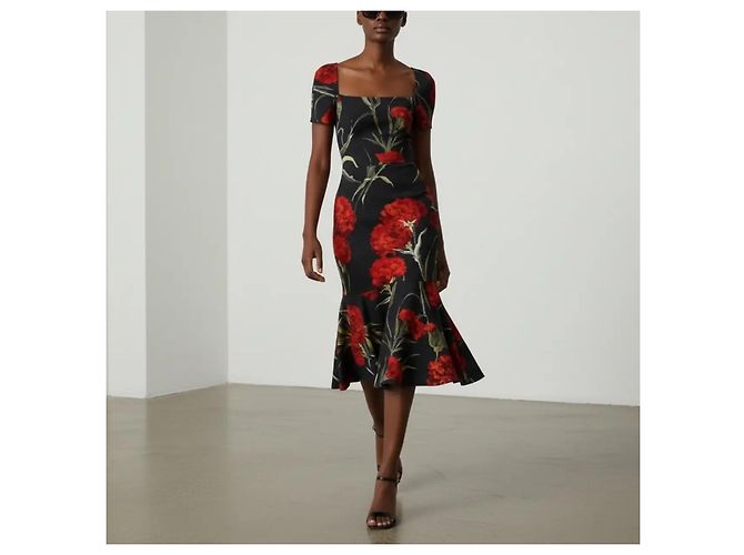 Dolce & Gabbana Blumenkleid mit Rüschensaum Schwarz Rot - Ansicht 4