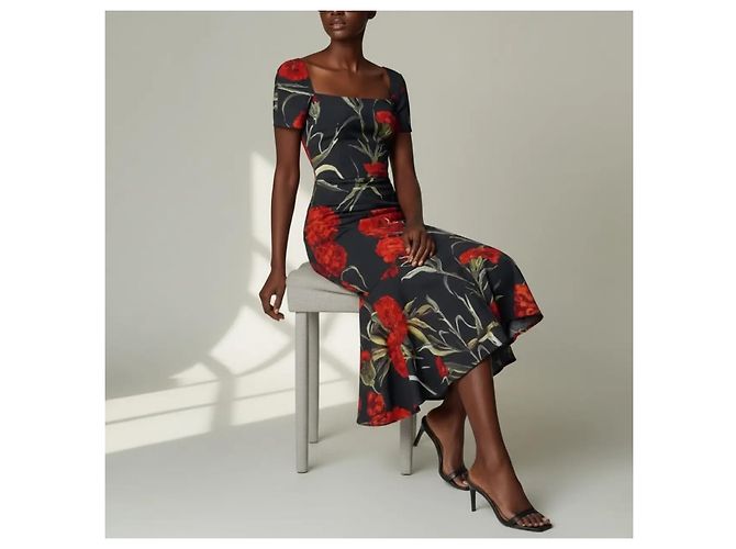 Dolce & Gabbana Blumenkleid mit Rüschensaum Schwarz Rot - Ansicht 5