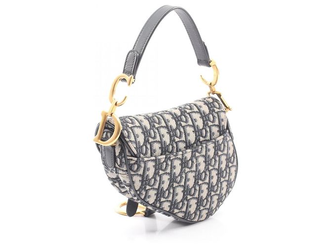 Borsa Christian Dior Saddle Bag Mini Oblique Jacquard Nero Beige Blu navy - vista 2