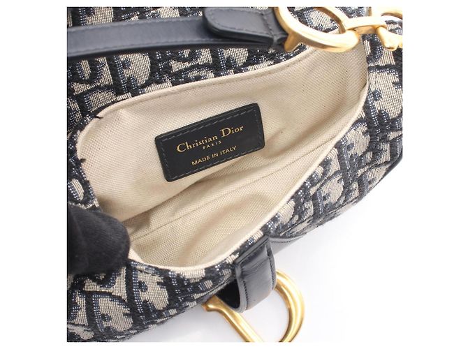 Borsa Christian Dior Saddle Bag Mini Oblique Jacquard Nero Beige Blu navy - vista 3