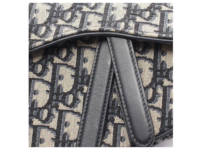 Borsa Christian Dior Saddle Bag Mini Oblique Jacquard Nero Beige Blu navy - vista 6