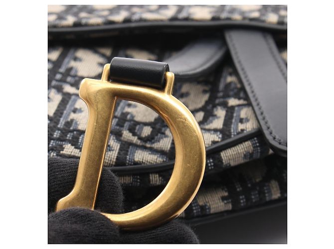 Borsa Christian Dior Saddle Bag Mini Oblique Jacquard Nero Beige Blu navy - vista 9