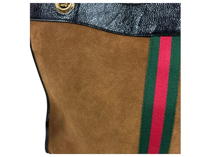Borsa Tote Gucci Raja in Scamosciato e Pelle Marrone Nero - vista 12