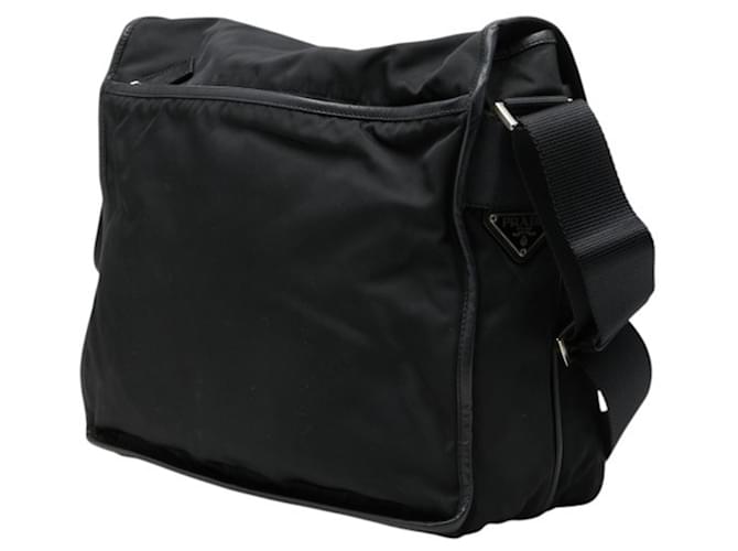 Borsa a tracolla messenger con placca logo Triangle Prada Nero - vista 2