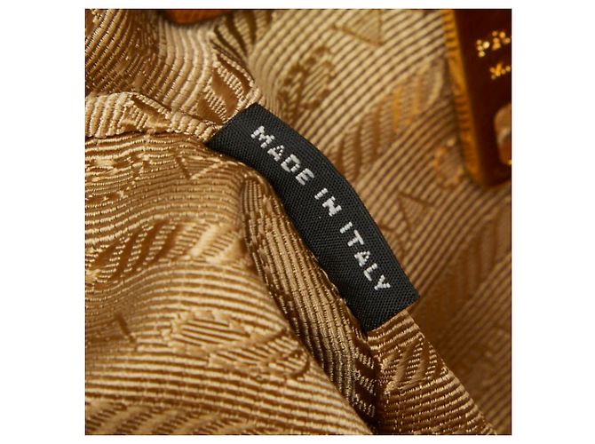 Borsa Prada Galleria Large Triangle Logo Plate Marrone Giallo - vista 11