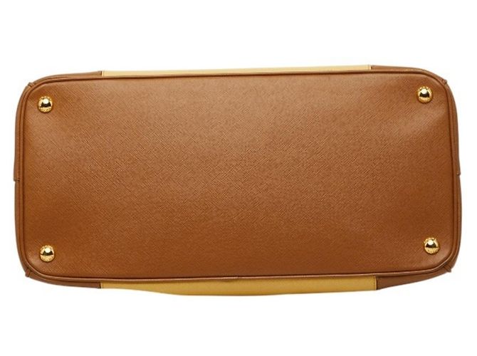 Borsa Prada Galleria Large Triangle Logo Plate Marrone Giallo - vista 3