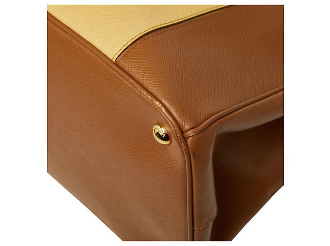 Borsa Prada Galleria Large Triangle Logo Plate Marrone Giallo - vista 4