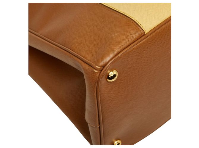 Borsa Prada Galleria Large Triangle Logo Plate Marrone Giallo - vista 5