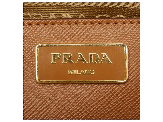 Borsa Prada Galleria Large Triangle Logo Plate Marrone Giallo - vista 9