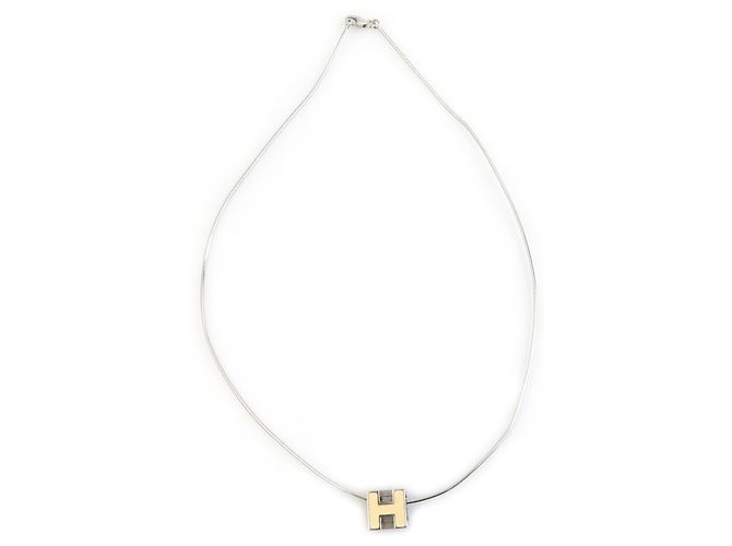 Hermès Collar Hermes H Cube Cage d'H de metal y esmalte Plata Blanco roto - vista 2