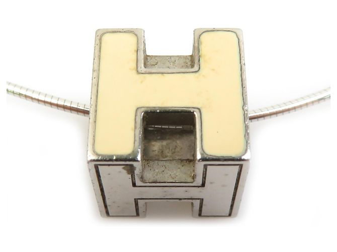 Hermès Collar Hermes H Cube Cage d'H de metal y esmalte Plata Blanco roto - vista 3