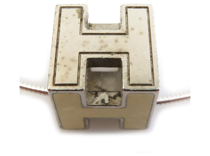 Hermès Collar Hermes H Cube Cage d'H de metal y esmalte Plata Blanco roto - vista 4