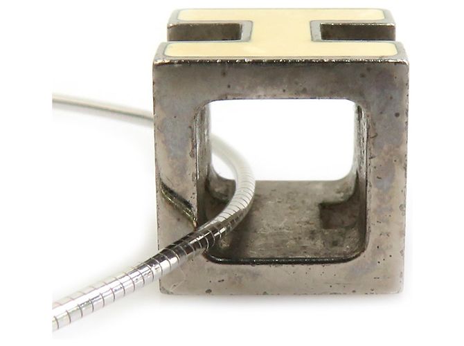 Hermès Collar Hermes H Cube Cage d'H de metal y esmalte Plata Blanco roto - vista 5