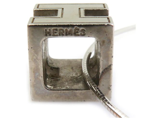 Hermès Collar Hermes H Cube Cage d'H de metal y esmalte Plata Blanco roto - vista 6