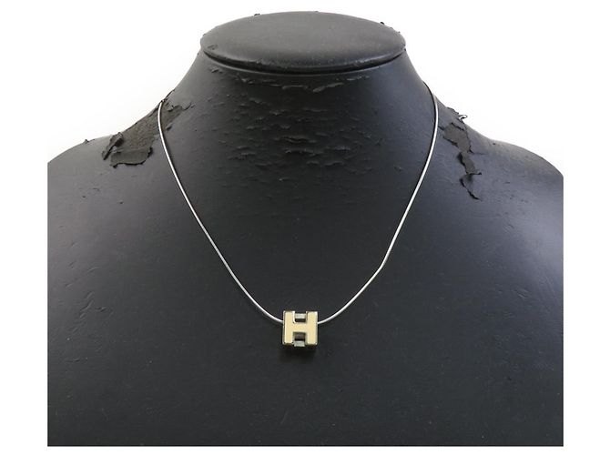 Hermès Collar Hermes H Cube Cage d'H de metal y esmalte Plata Blanco roto - vista 8