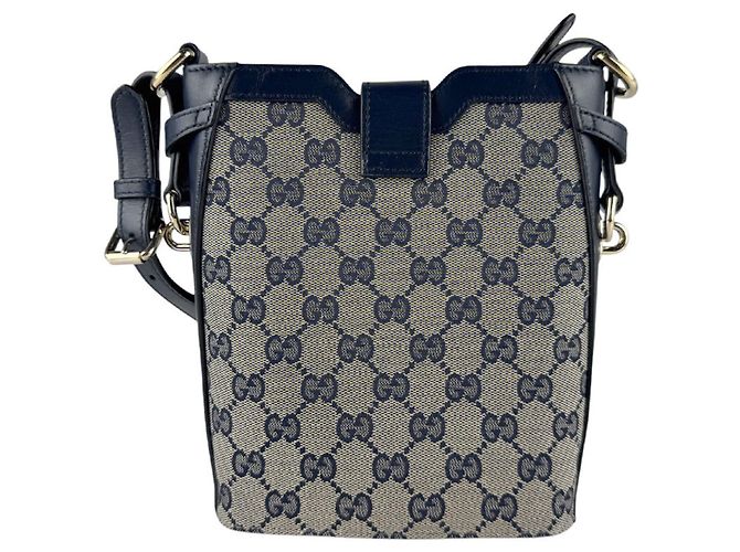 Sac à bandoulière Gucci en toile GG bleu marine et rouge - vue 3