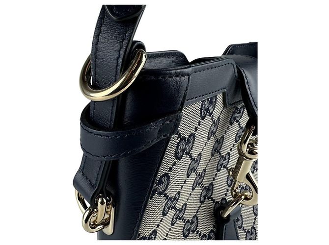 Sac à bandoulière Gucci en toile GG bleu marine et rouge - vue 6