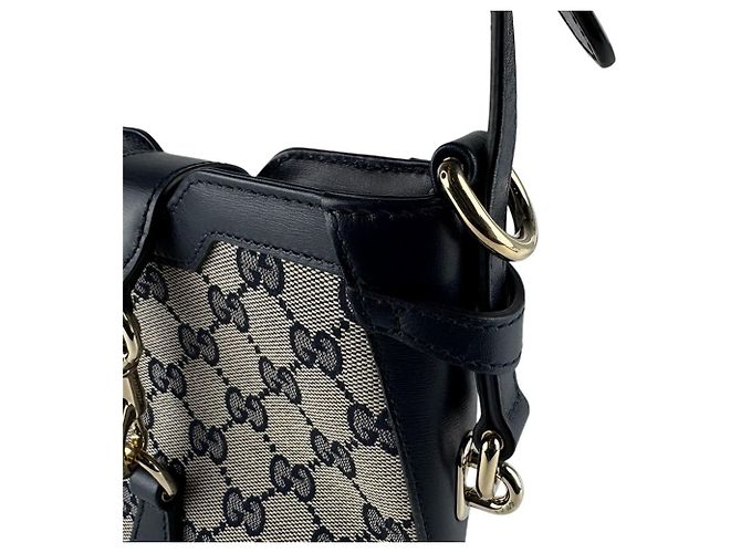 Sac à bandoulière Gucci en toile GG bleu marine et rouge - vue 7