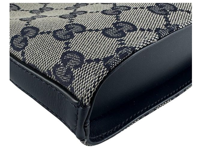 Sac à bandoulière Gucci en toile GG bleu marine et rouge - vue 8