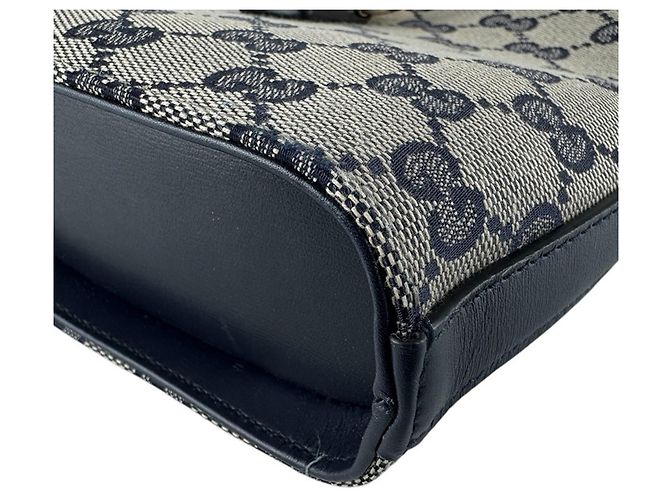 Sac à bandoulière Gucci en toile GG bleu marine et rouge - vue 9